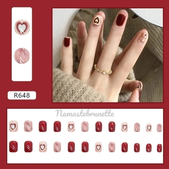 2/$16 Red Hearts Press On Nails - Picture 1 of 10